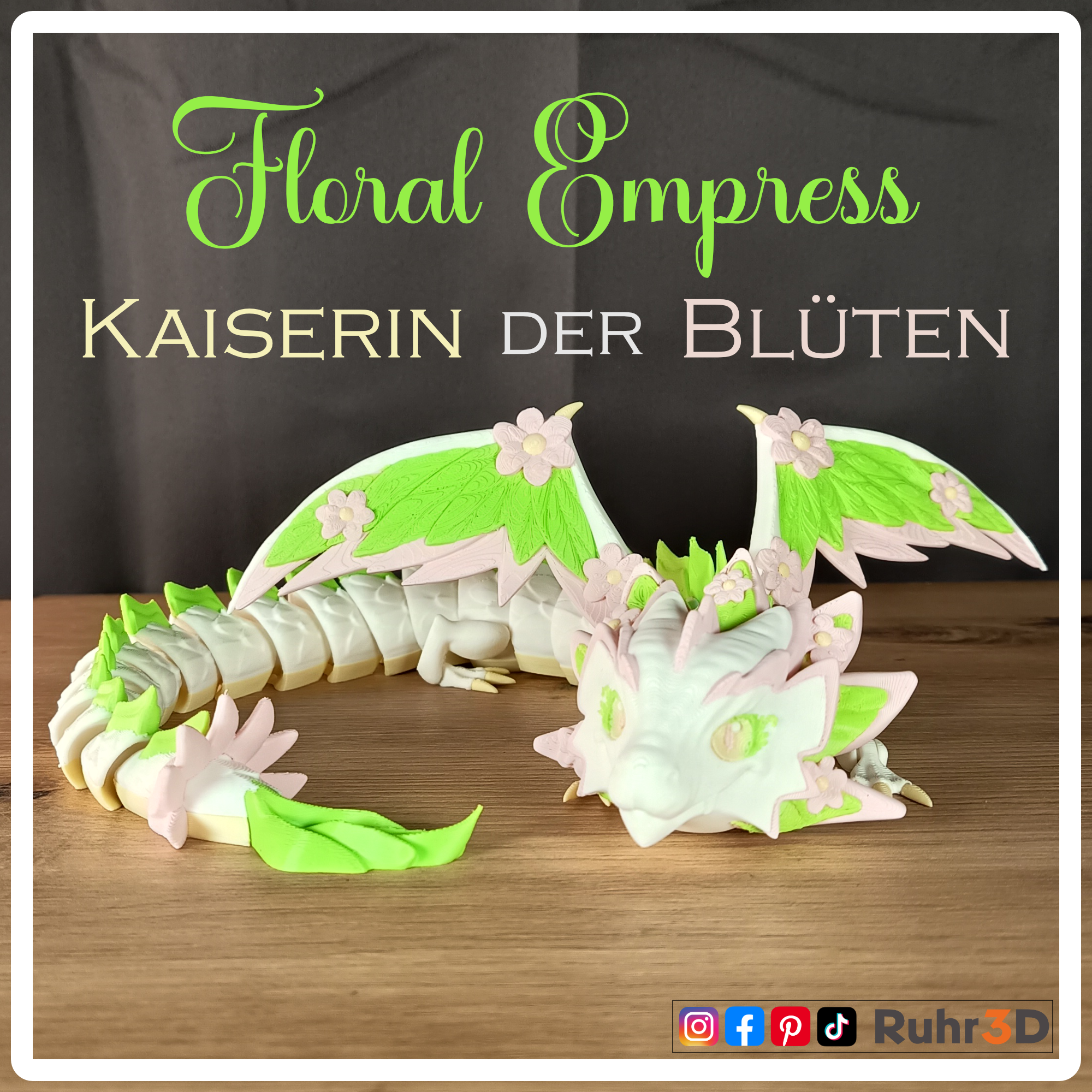Floral Empress - Kaiserin der Blüten - 4-farbig • Beweglicher Drache • Flexibel • Dekoration •