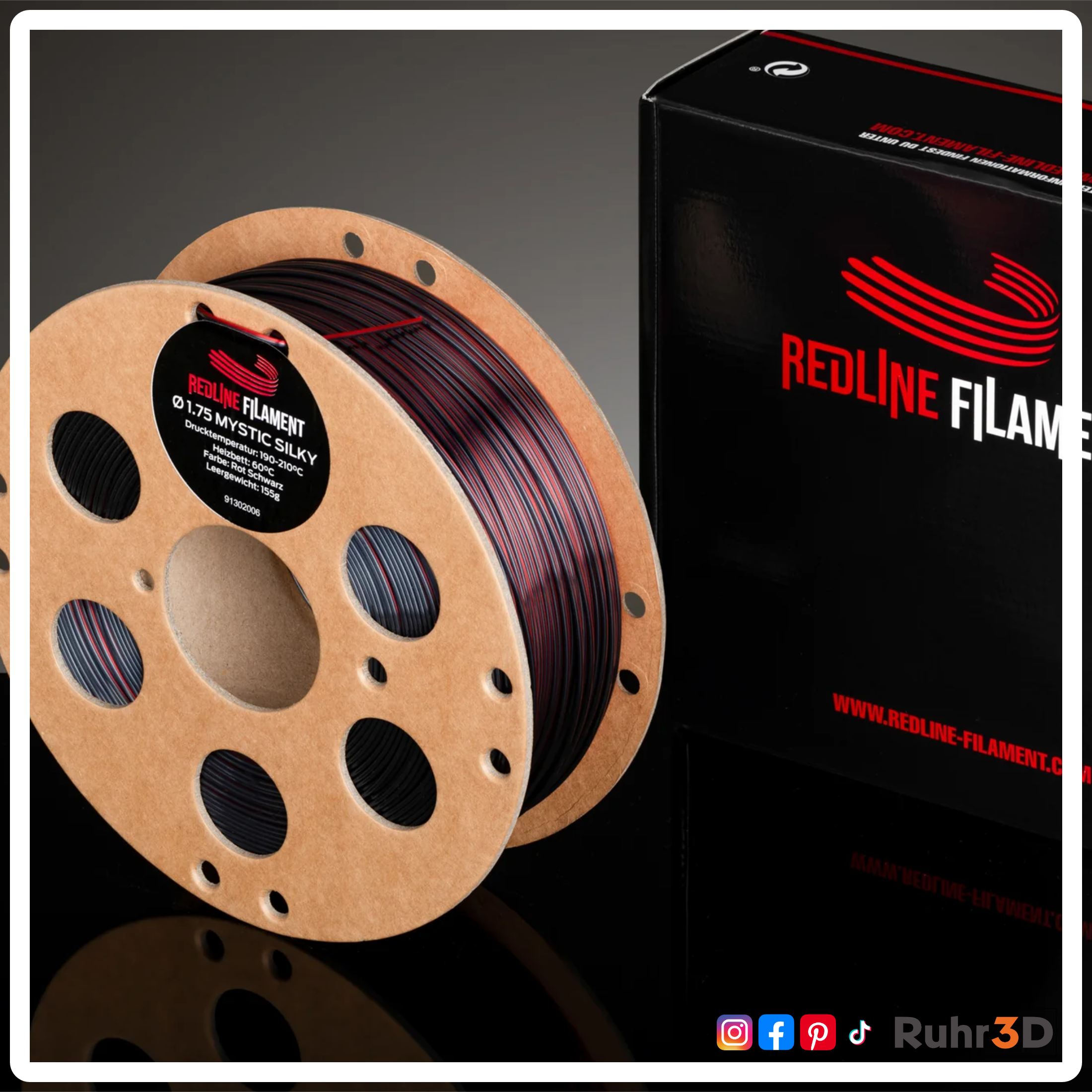 PLA Mystic Silky 1,75mm - Rot Schwarz - 1,0kg