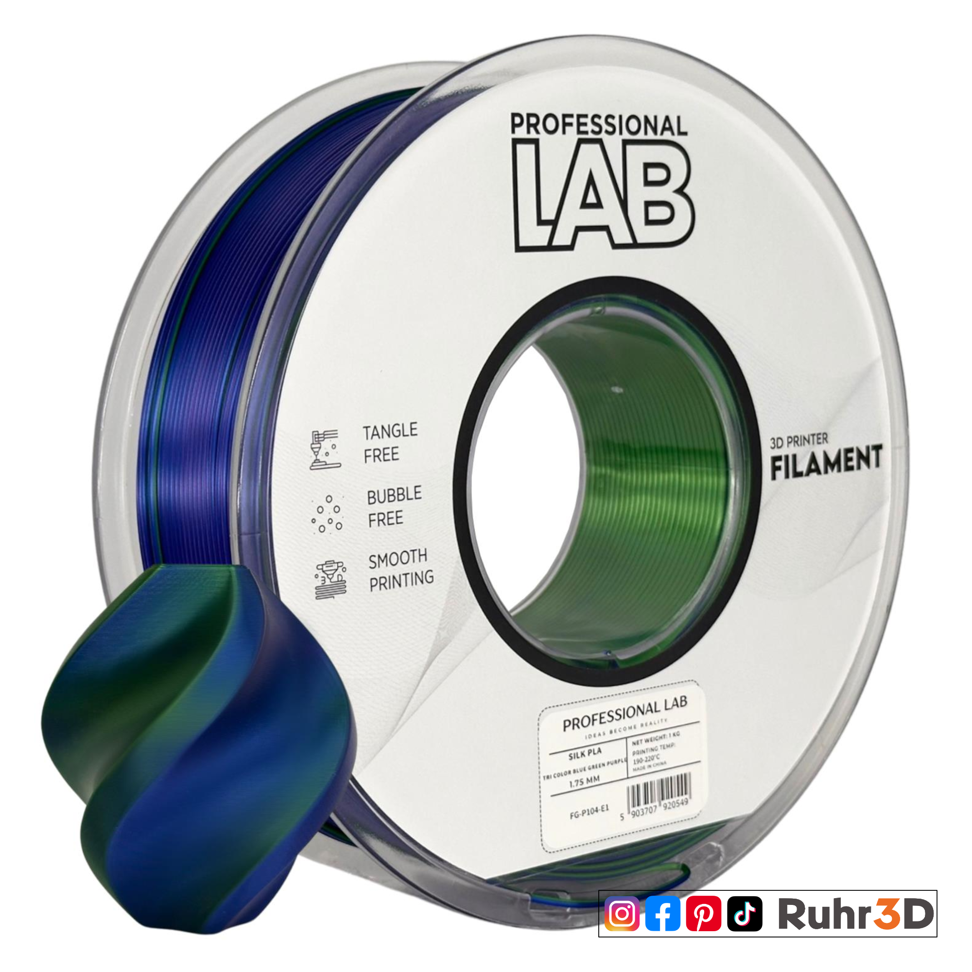 PLA Silk Tri Color - Blue Green Purple - 1,75mm / 1,0kg