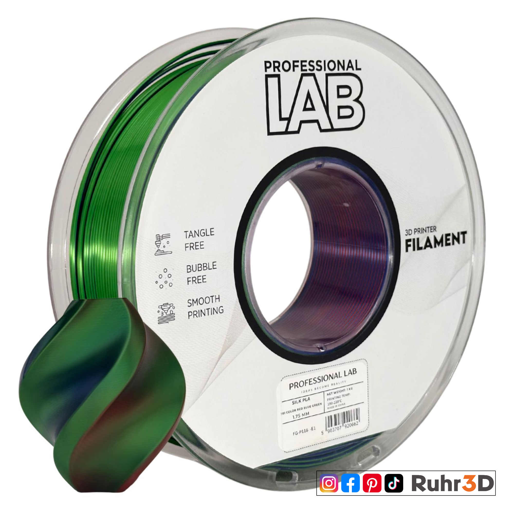 PLA Silk Tri Color - Army - 1,75mm / 1,0kg