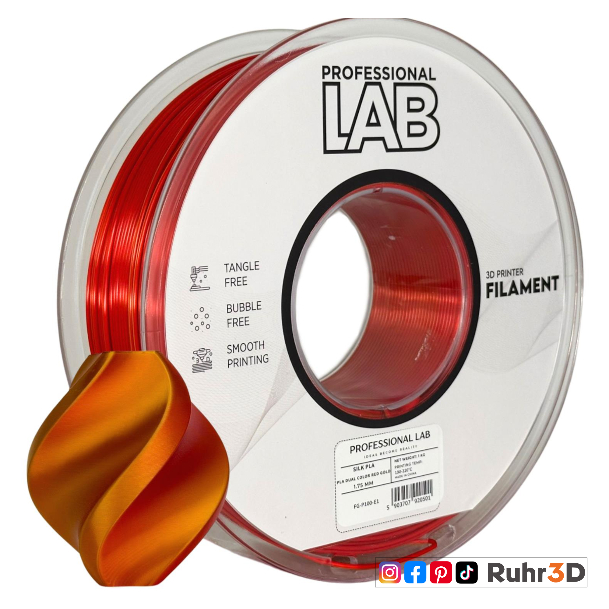 PLA Silk Dual Color - Red Gold - 1,75mm / 1,0kg