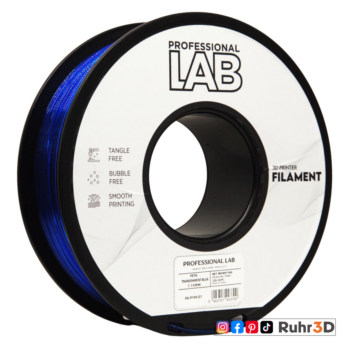 PETG Transparent - Blue - 1,75mm / 1,0kg