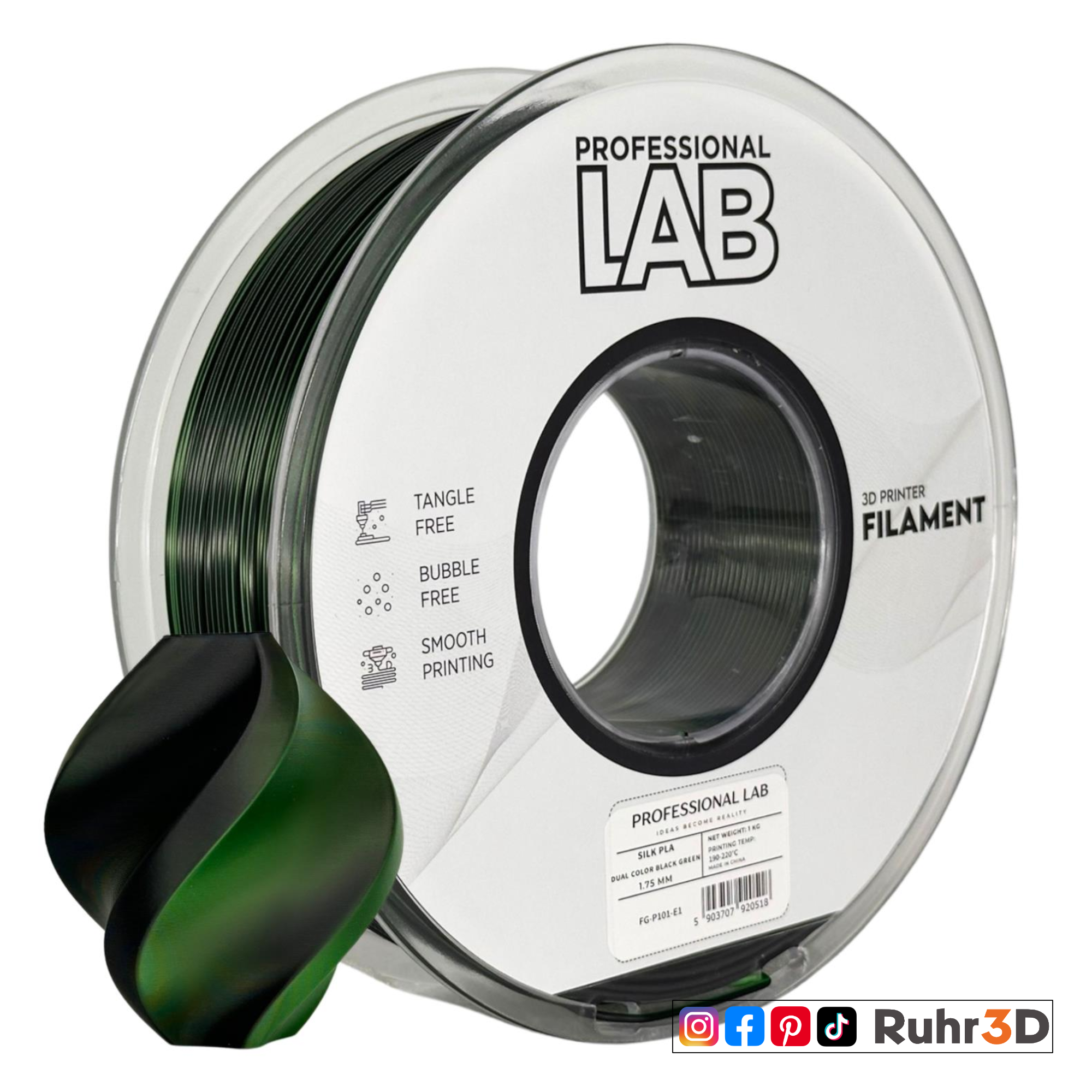 PLA Silk Dual Color - Black Green - 1,75mm / 1,0kg