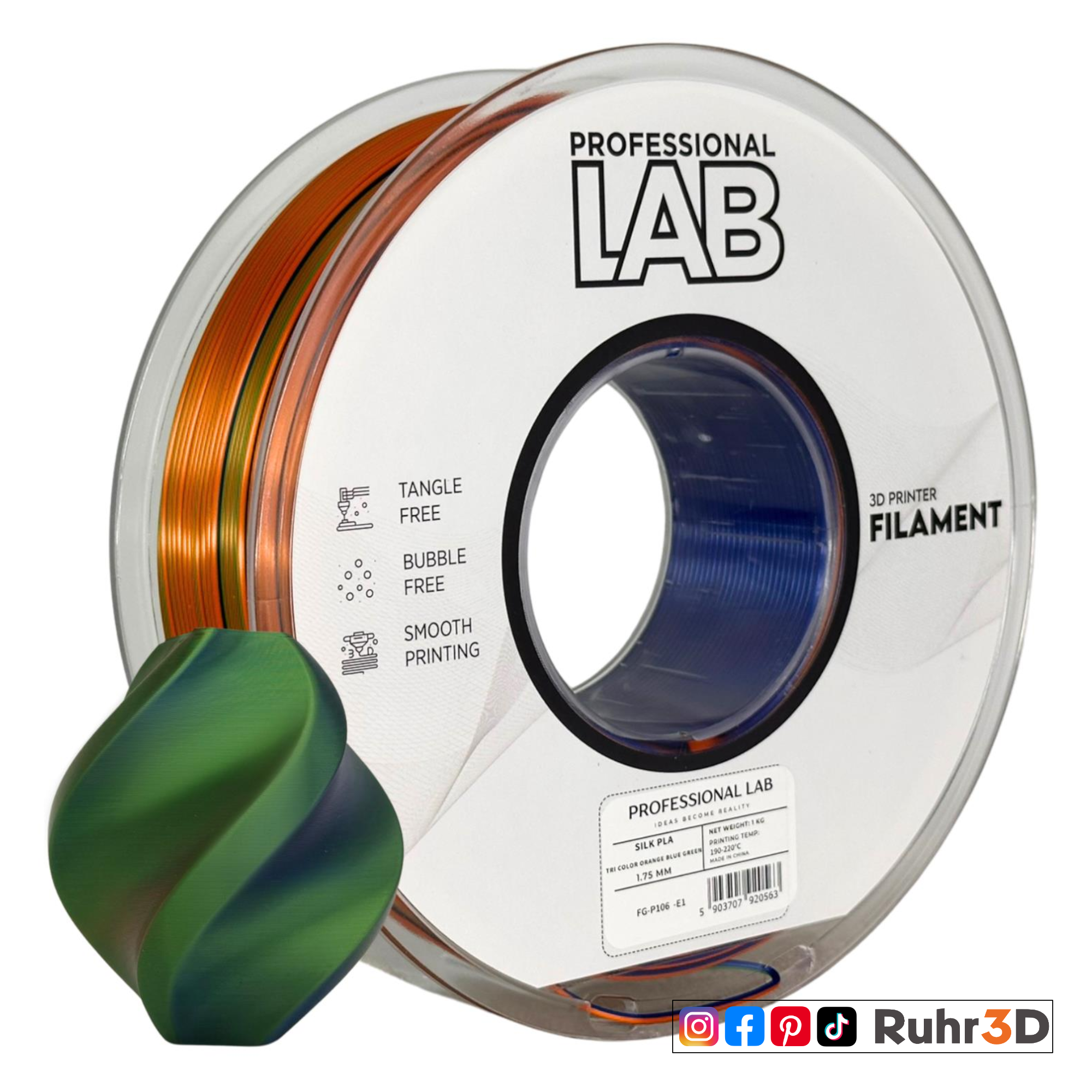 PLA Silk Tri Color - Orange Blue Green - 1,75mm / 1,0kg
