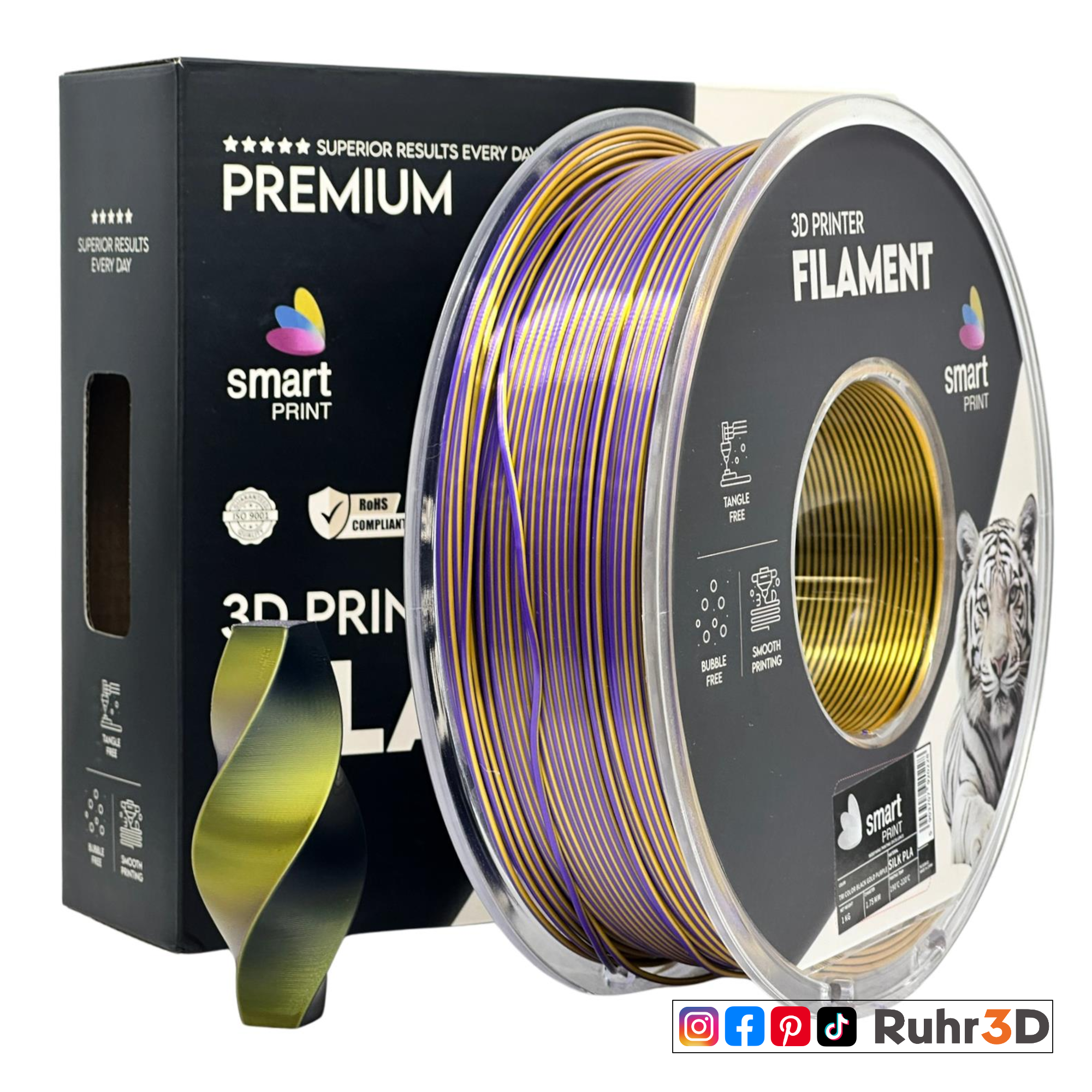 PLA Silk Tri Color - Black Gold Purple - 1,75mm / 1,0kg