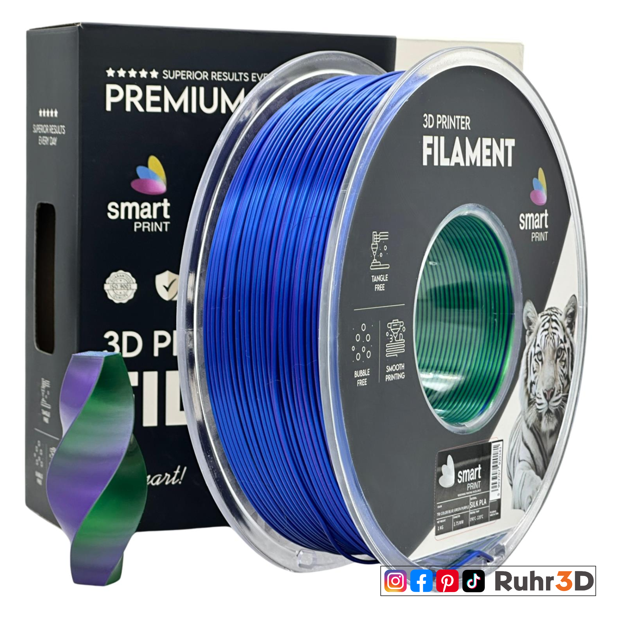 PLA Silk Tri Color - Blue Green Purple - 1,75mm / 1,0kg