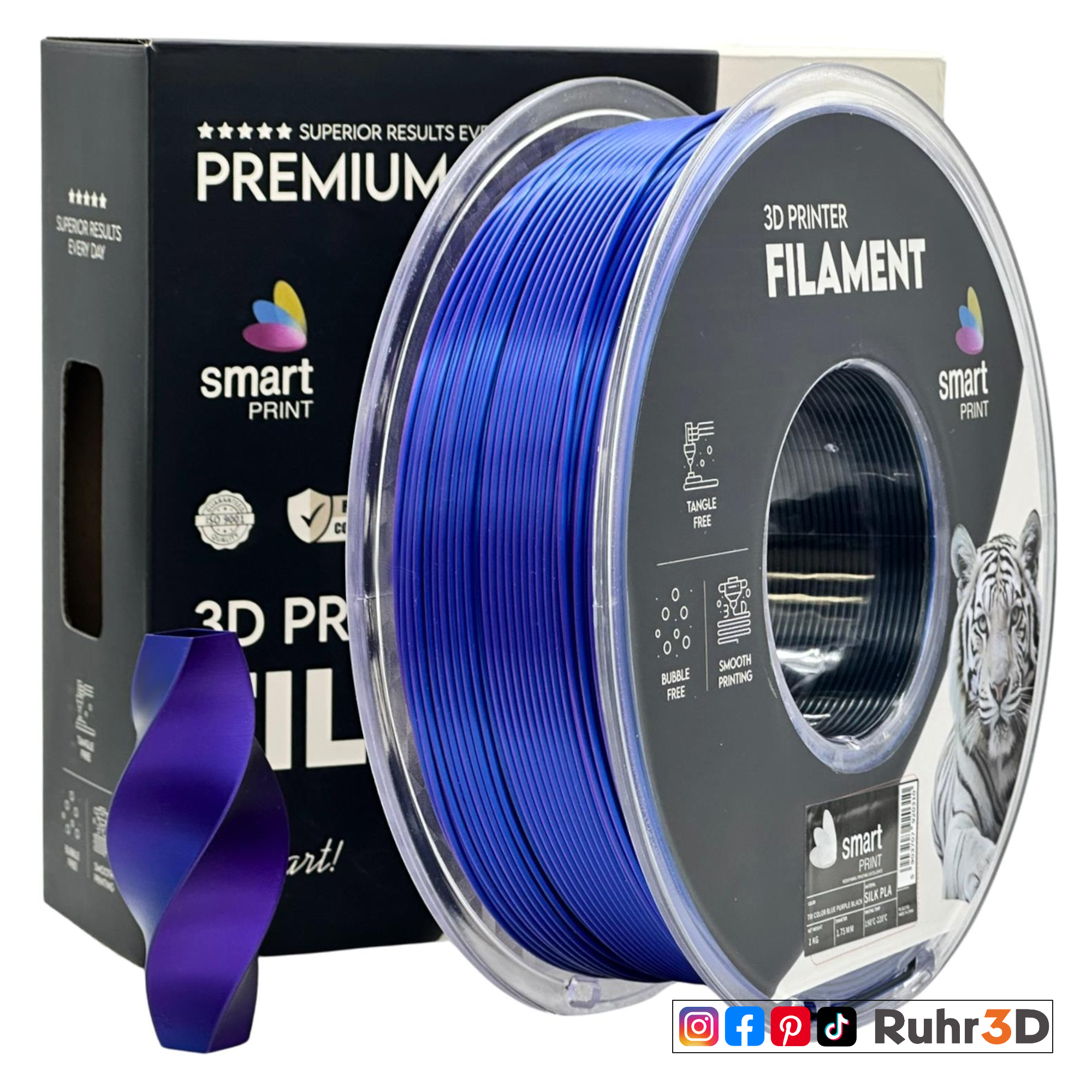 PLA Silk Tri Color - Blue Purple Black - 1,75mm / 1,0kg