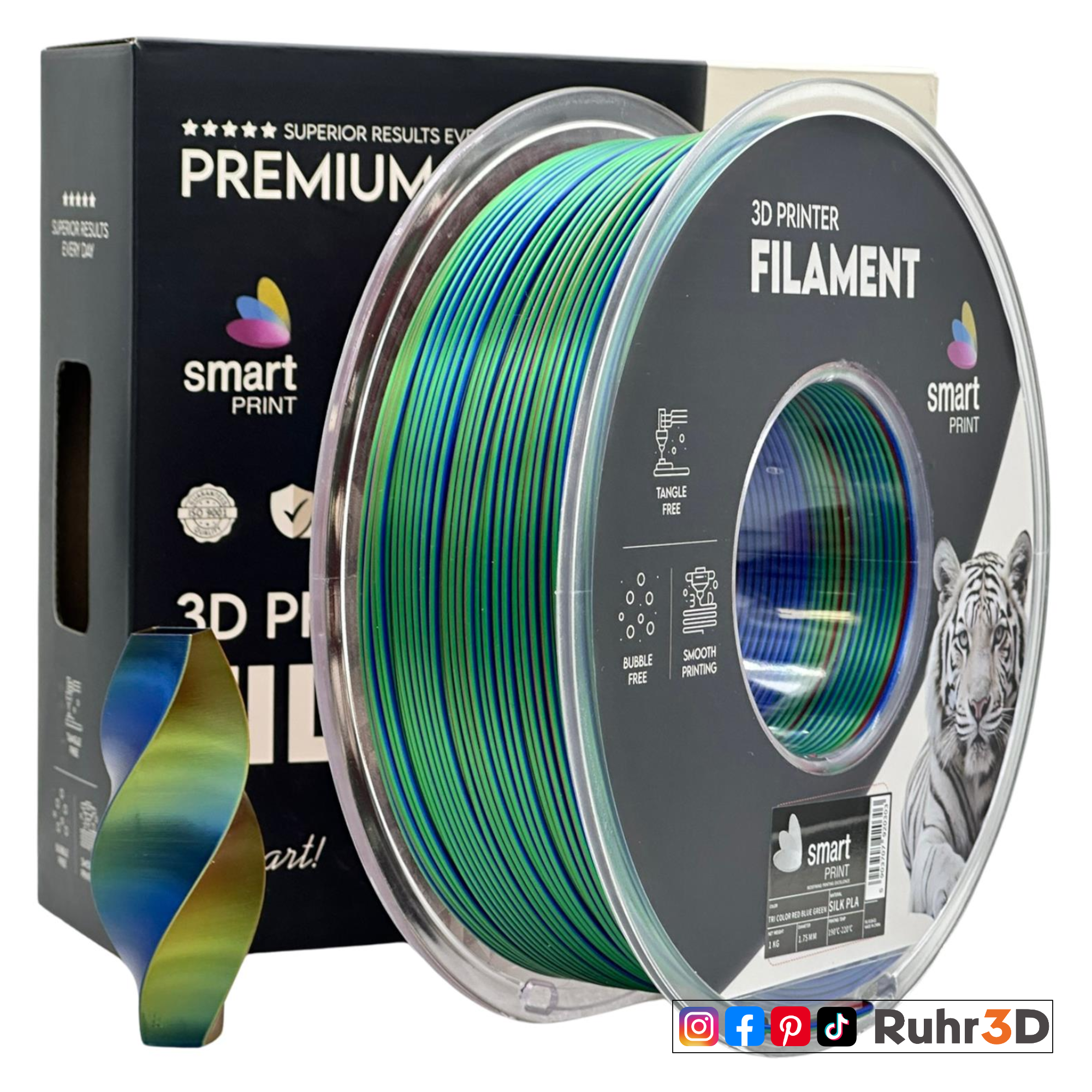 PLA Silk Tri Color - Red Blue Green - 1,75mm / 1,0kg