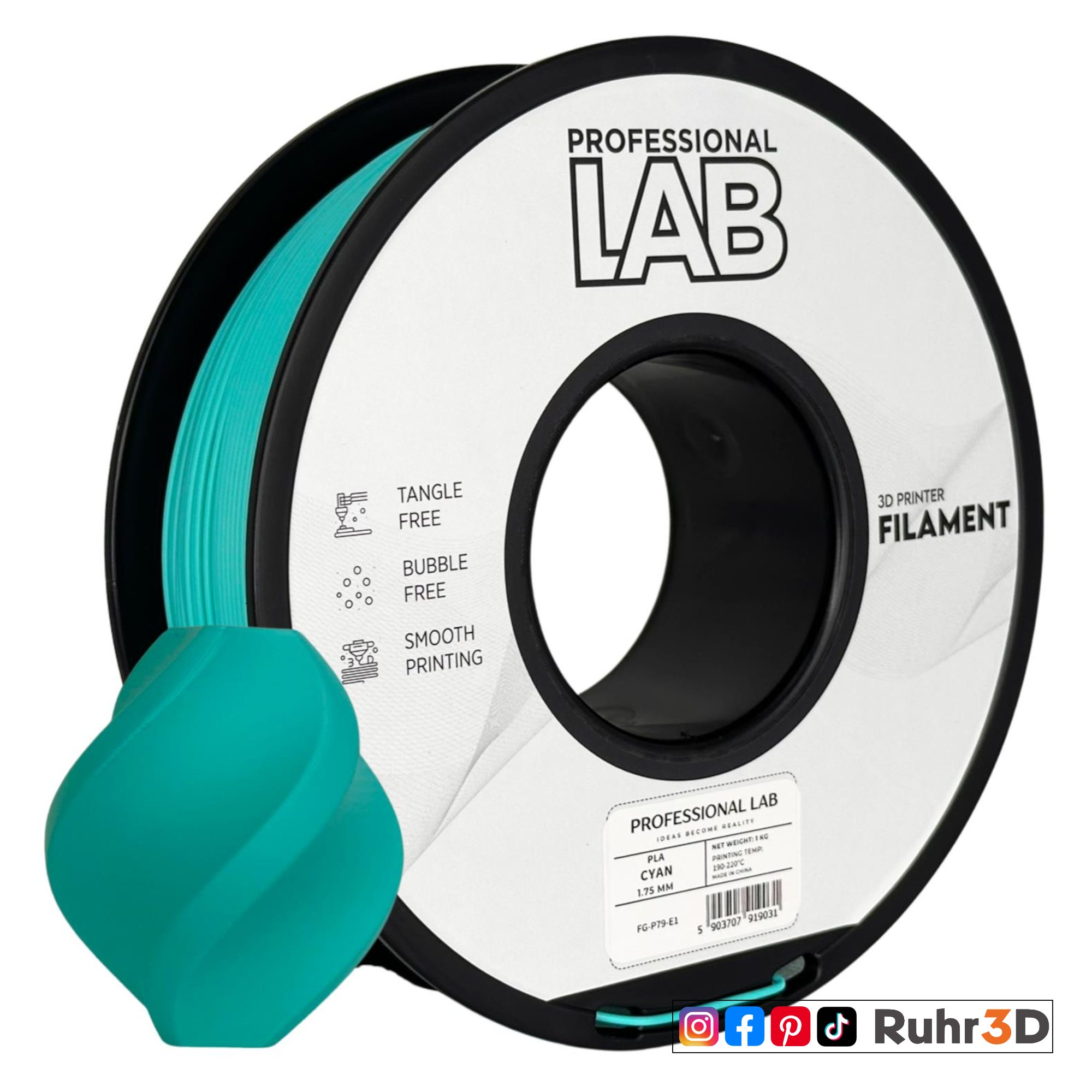 PLA - Cyan - 1,75mm / 1,0kg